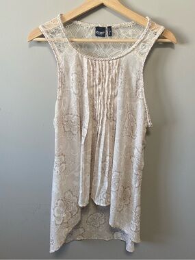 Cruel Girl Cream Lace Pintuck Camisole Top
